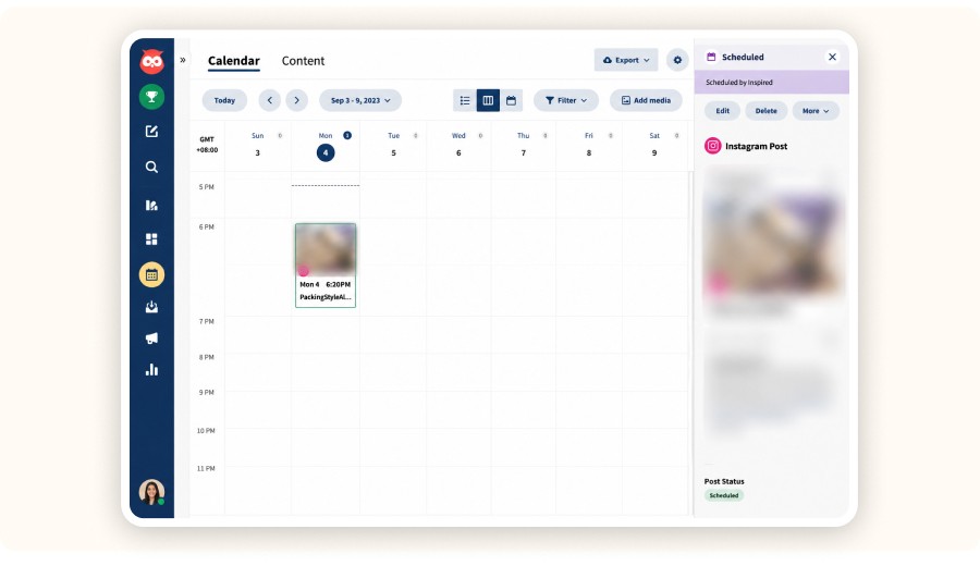 Social media calendar dashboard