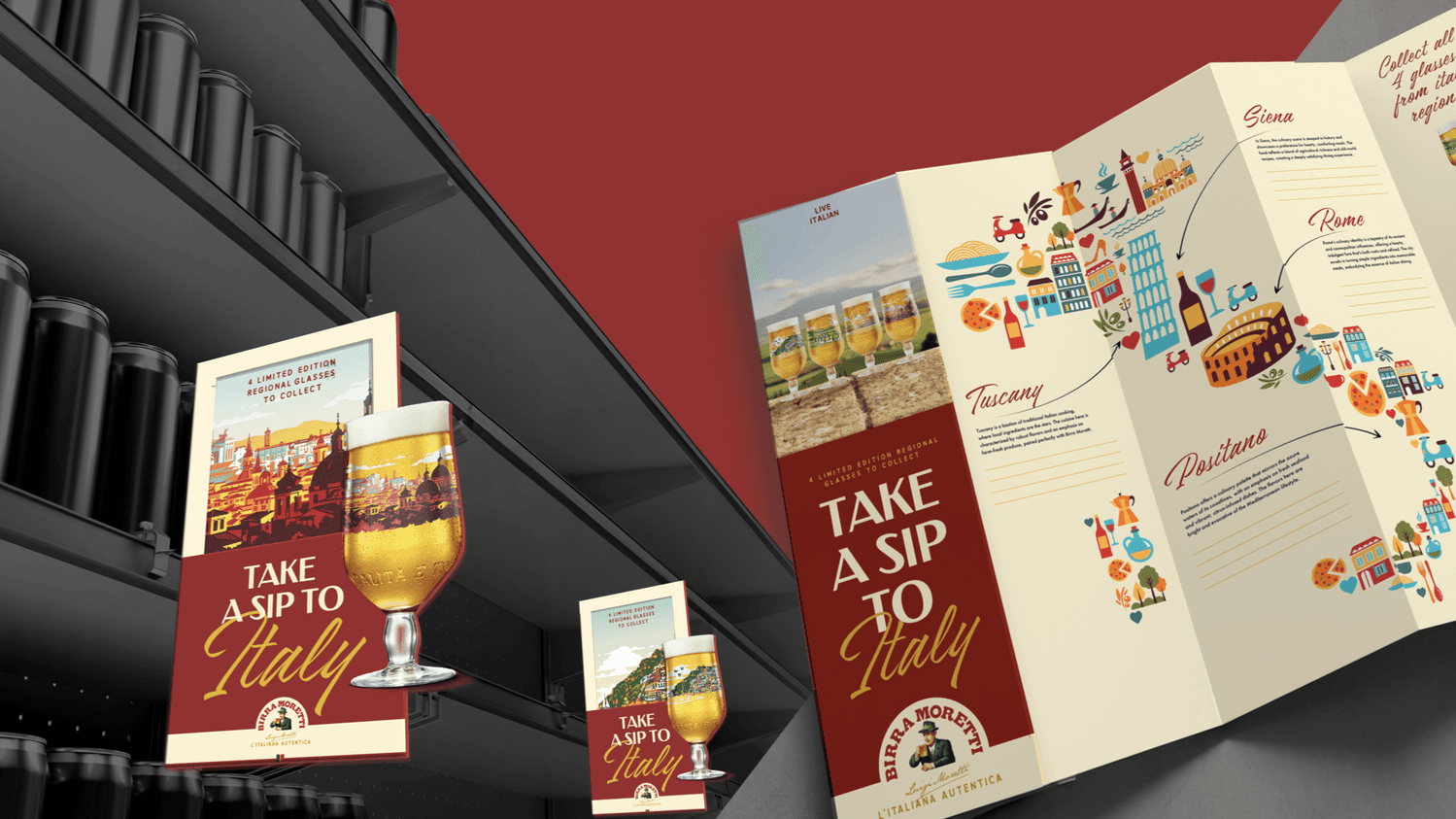 Custom menu signage design for Birra Moretti Sunsets project, developed by our team