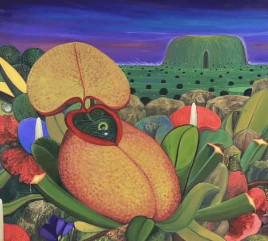 herd of sheep on road painting