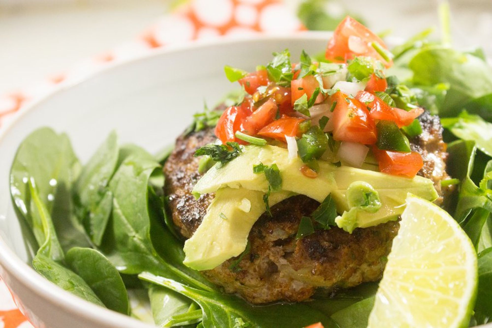 ready to eat southwest turkey burger  spinach bowl