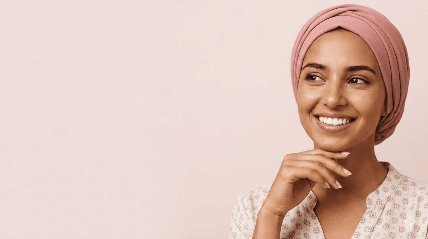 Person smiling warmly in sunlight