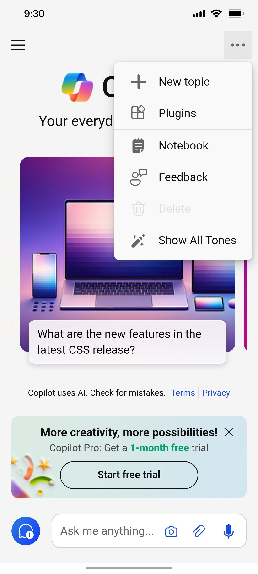Microsoft Copilot click more dot screen