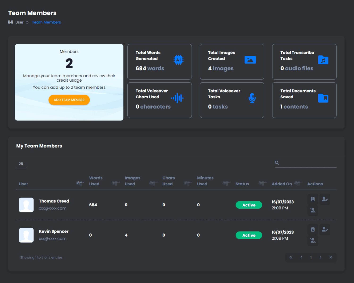 SBCStudio Team Member Management Dashboard