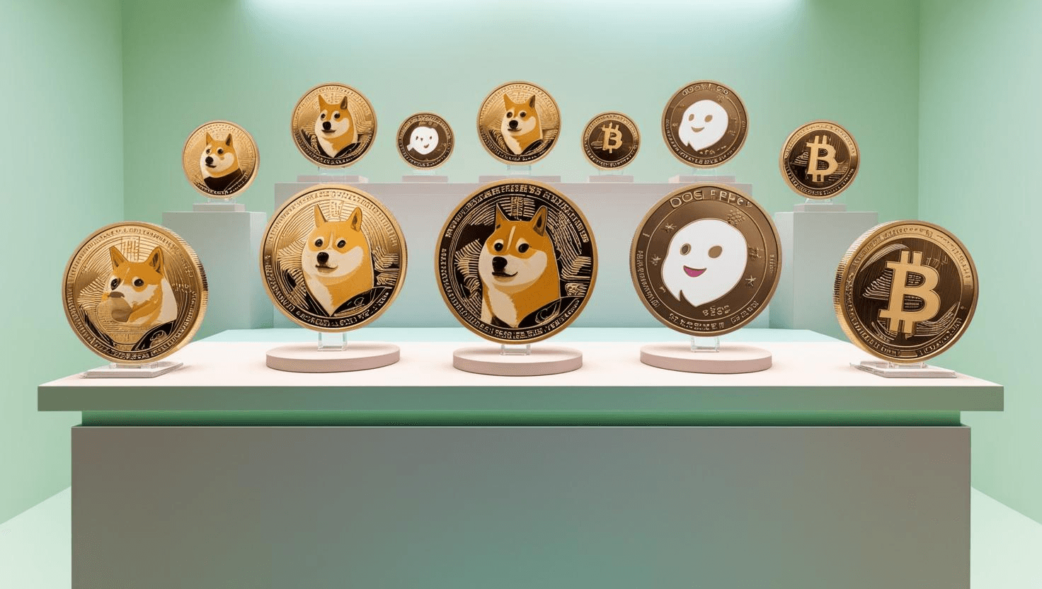 Display of golden cryptocurrency coins - How to Trade Memecoins