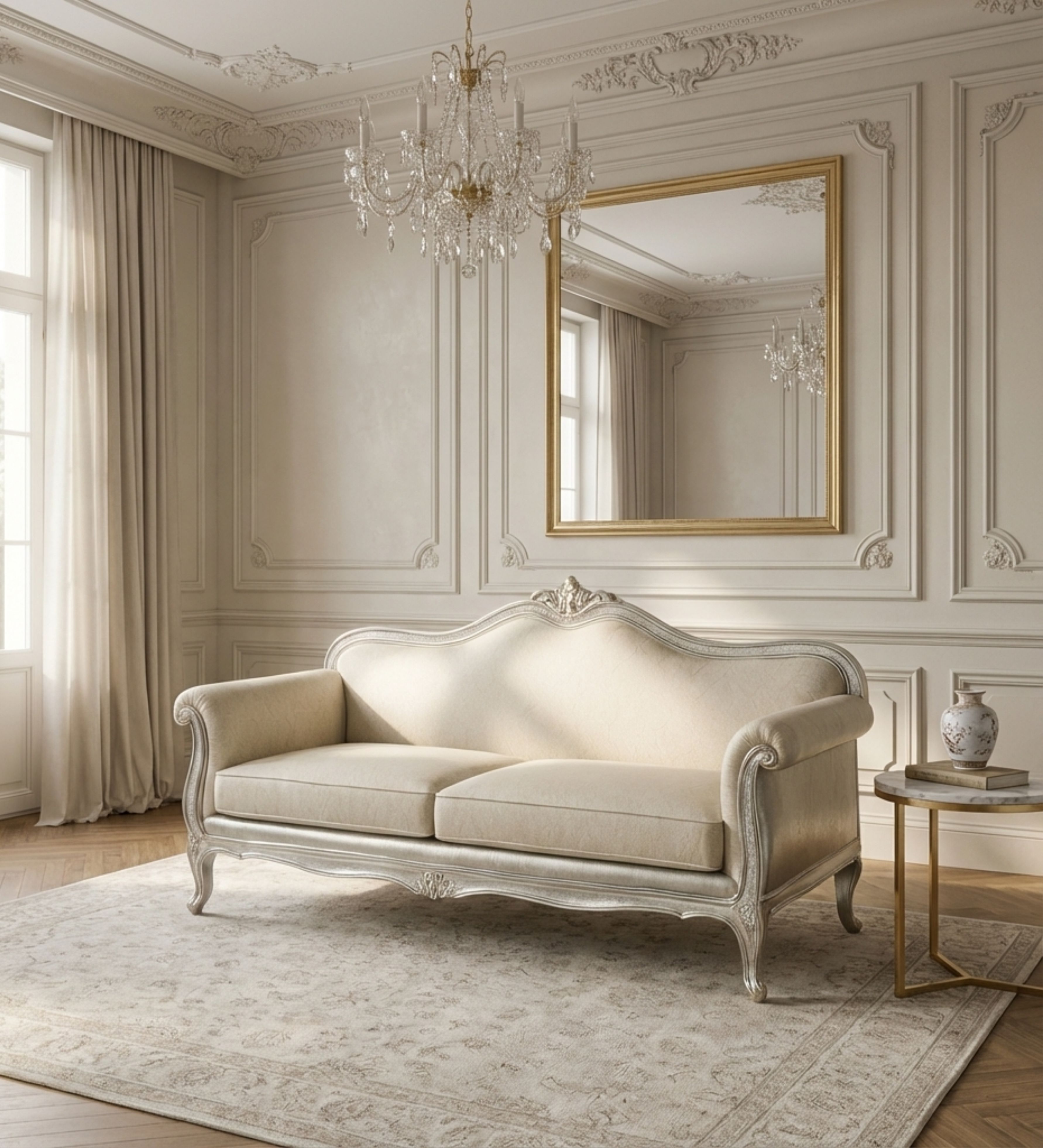 Plum velvet 3-seater with channel tufting and gold-toned legs.