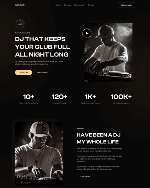 Vibe Framer template preview showing hero and about section