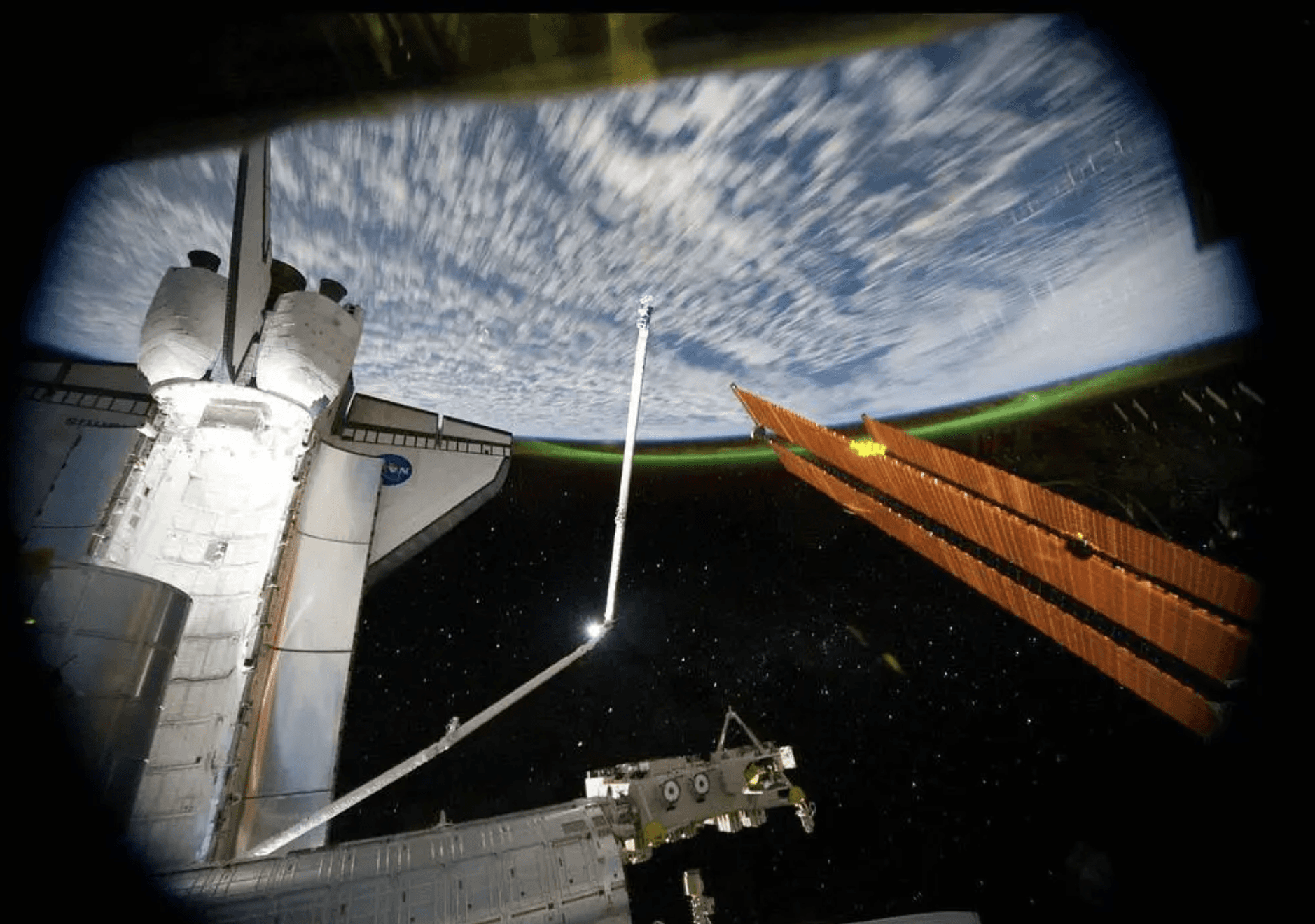 Aurora Australis from ISS (with Shuttle Atlantis)