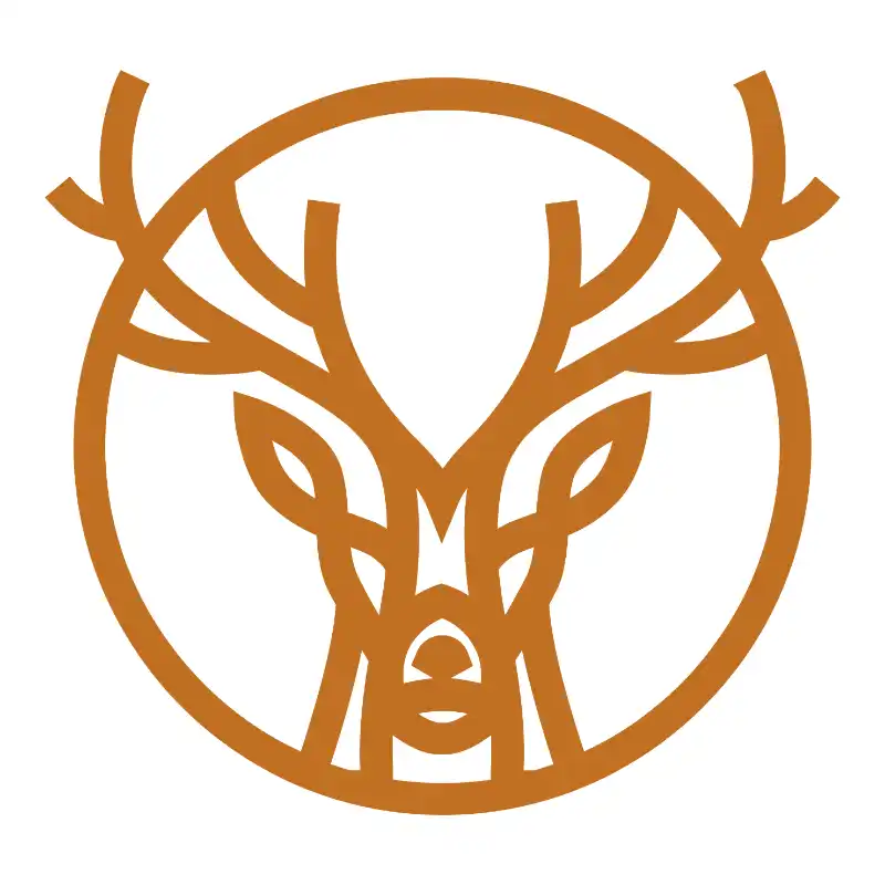 Logo for the Cross Guns, a linework of a stags head surrounding by a ring