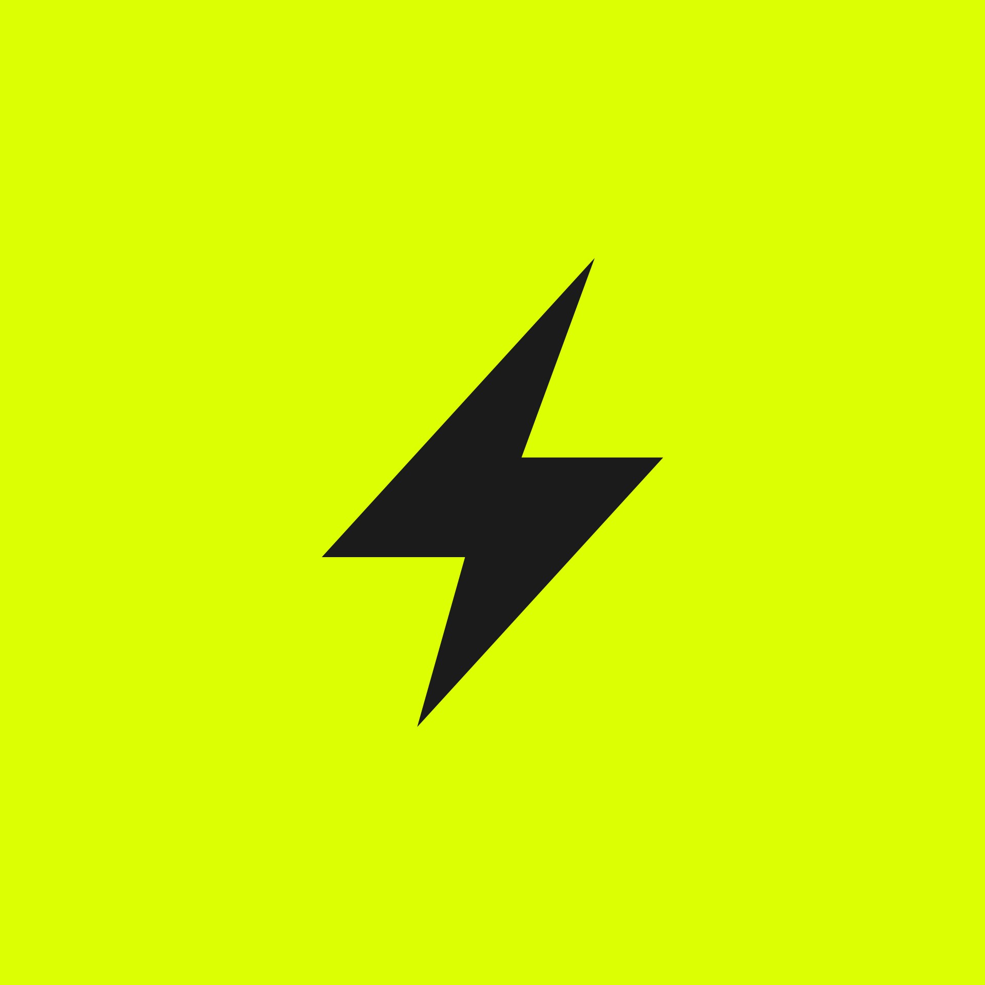 A bold black lightning bolt on a bright yellow background