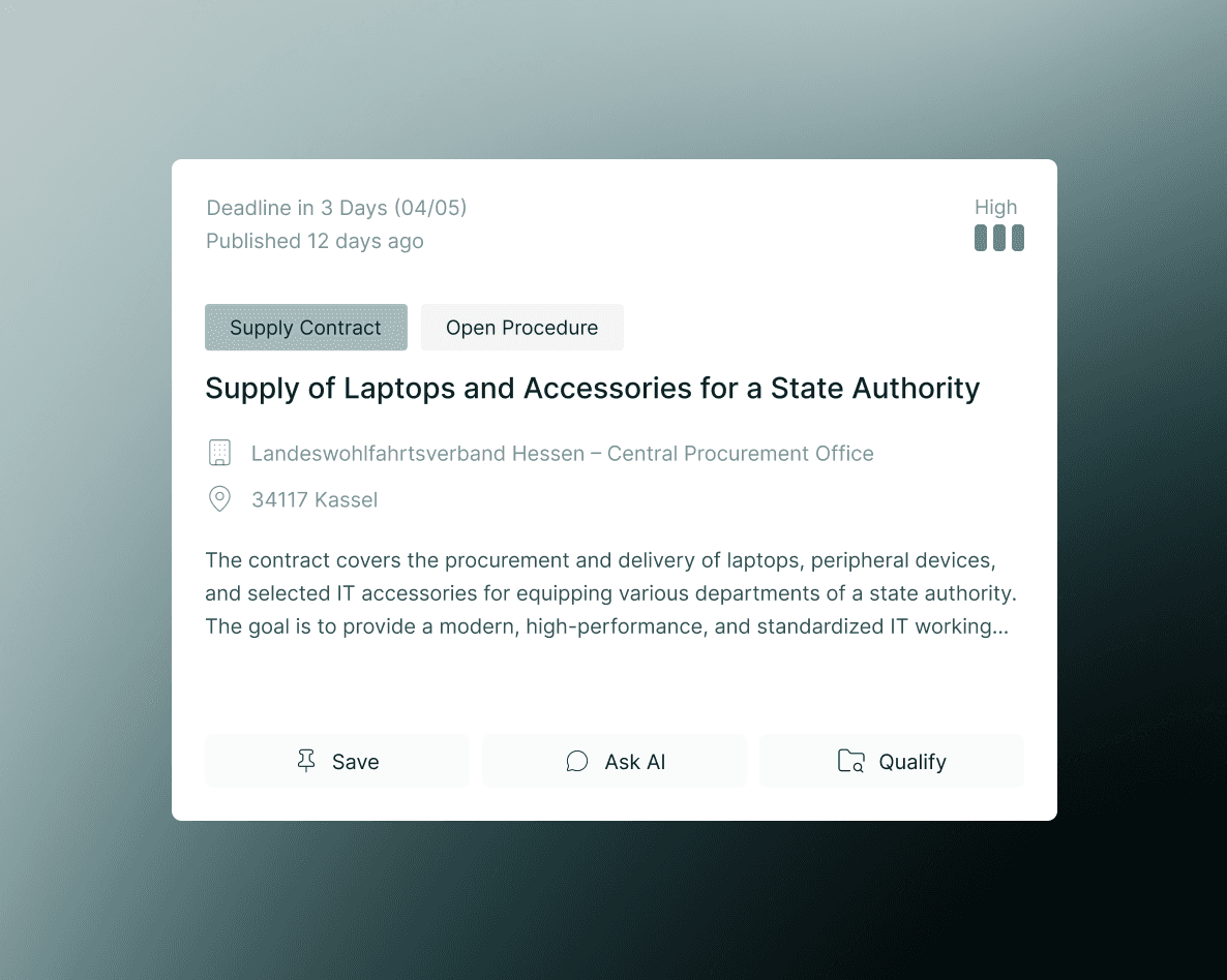 Tender Example - Supply of Laptops and Accessories for a State Authority