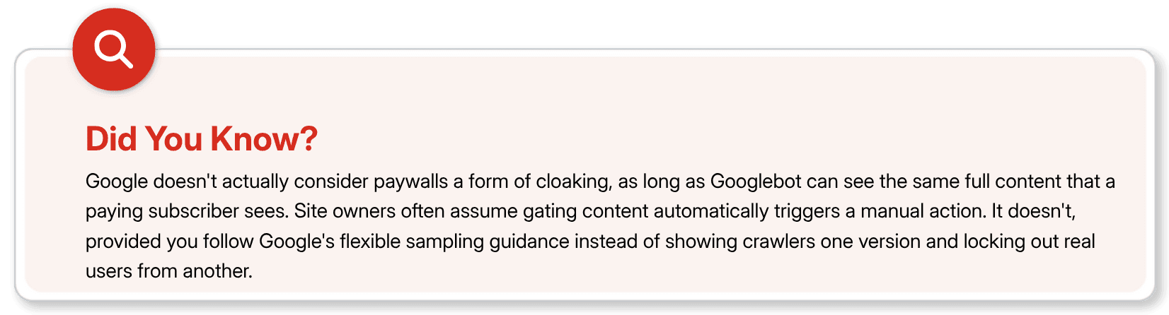 SEO tip about Google paywall policy, cloaking, and flexible sampling guidance for Googlebot.