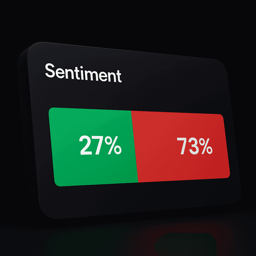 Widget del sentiment di mercato su TotalTrade con percentuali long e short evidenziate.