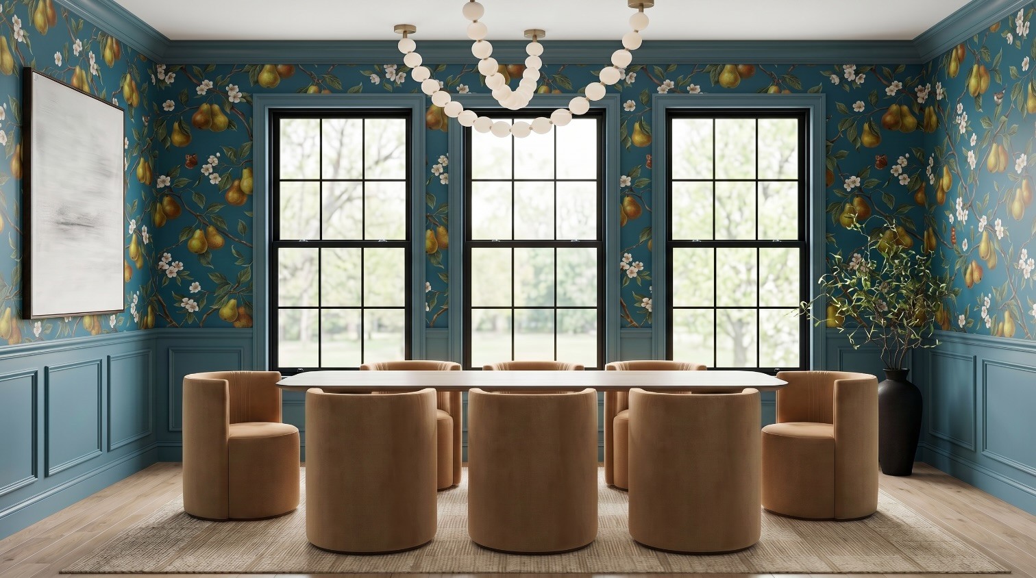 Final reprompted dining room render after one clean edit, sharp and presentation-ready with chairs tucked in