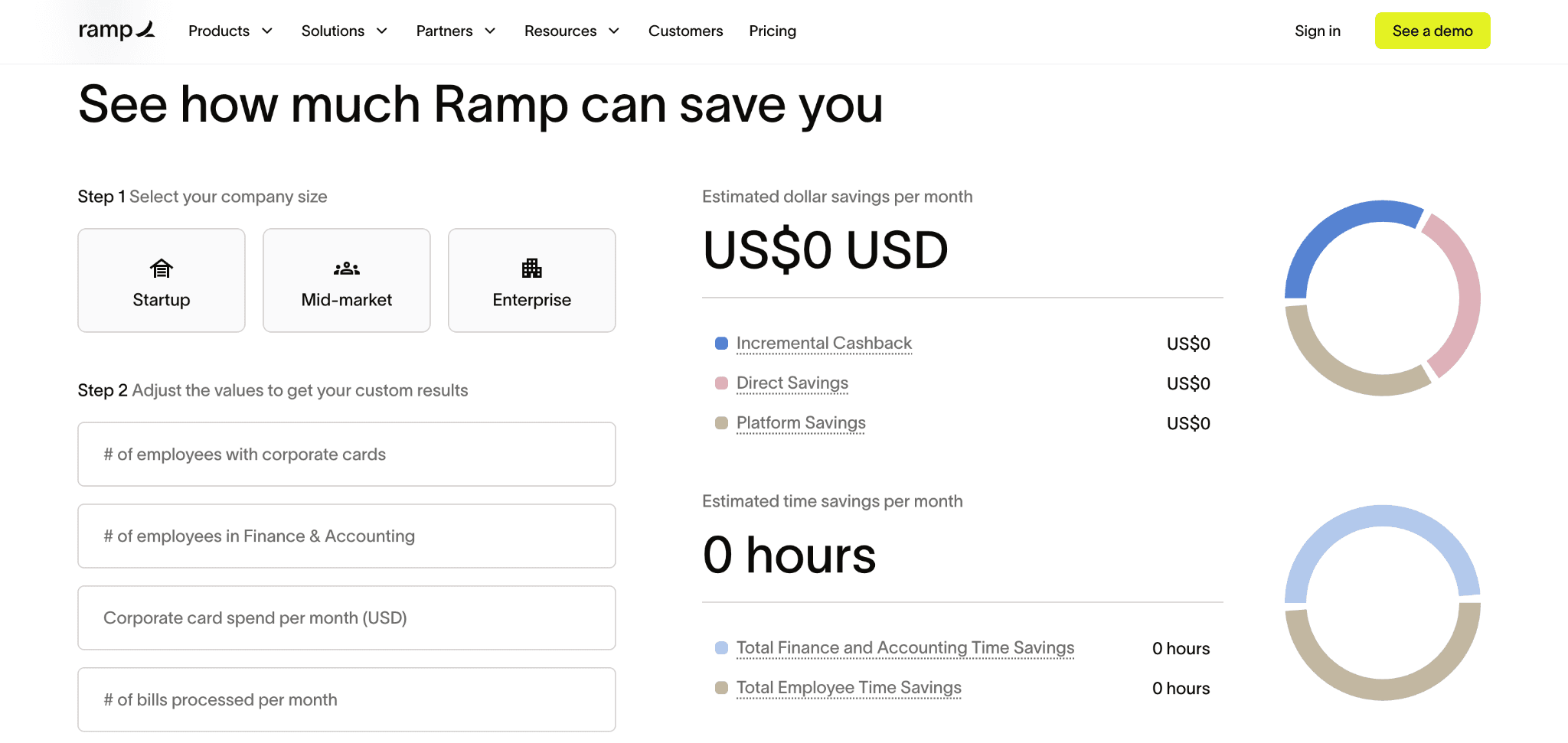 Screenshop of Ramp calculator landing page