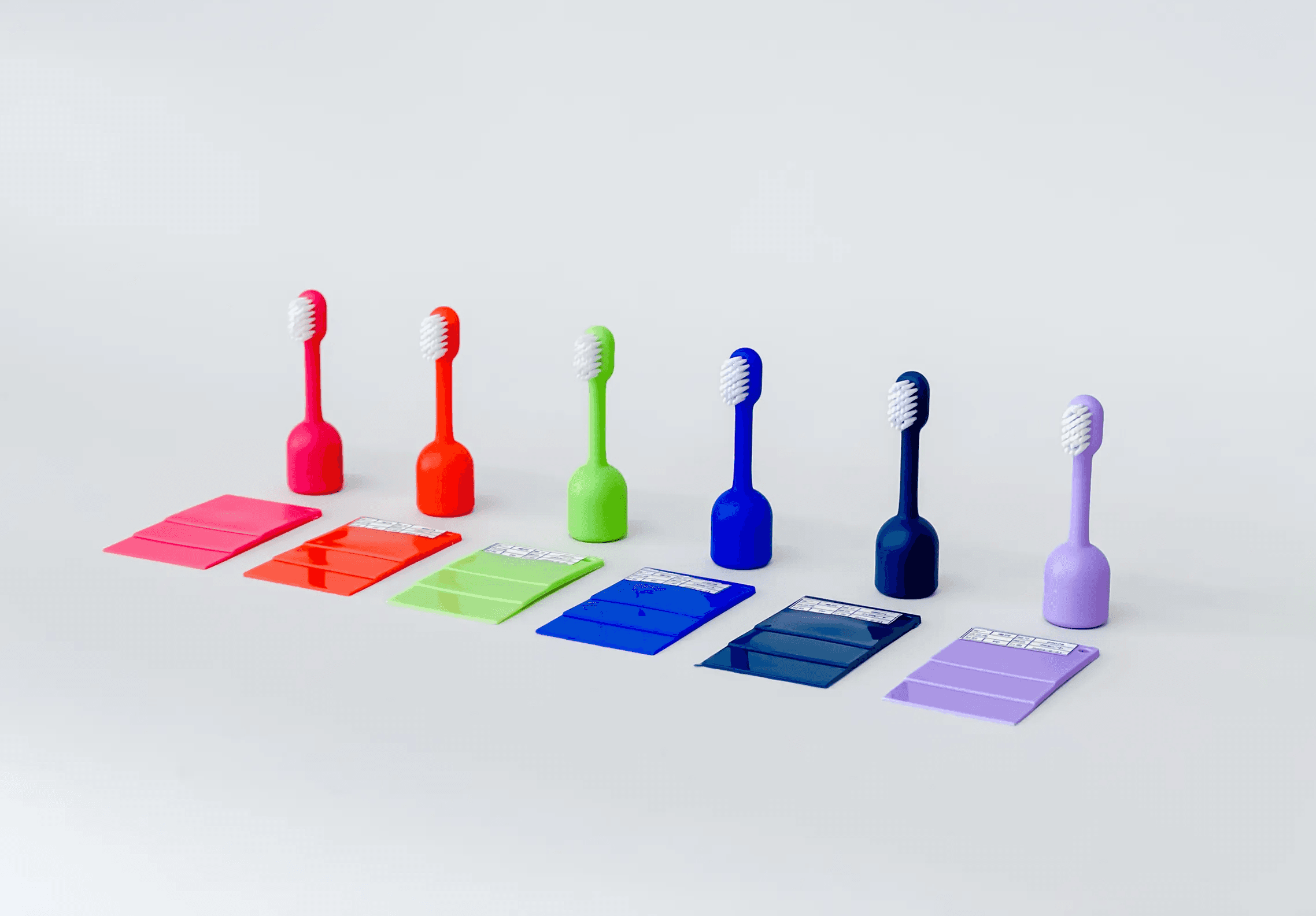 BABSY toothbrush components in multiple colors displayed with matching material sample cards