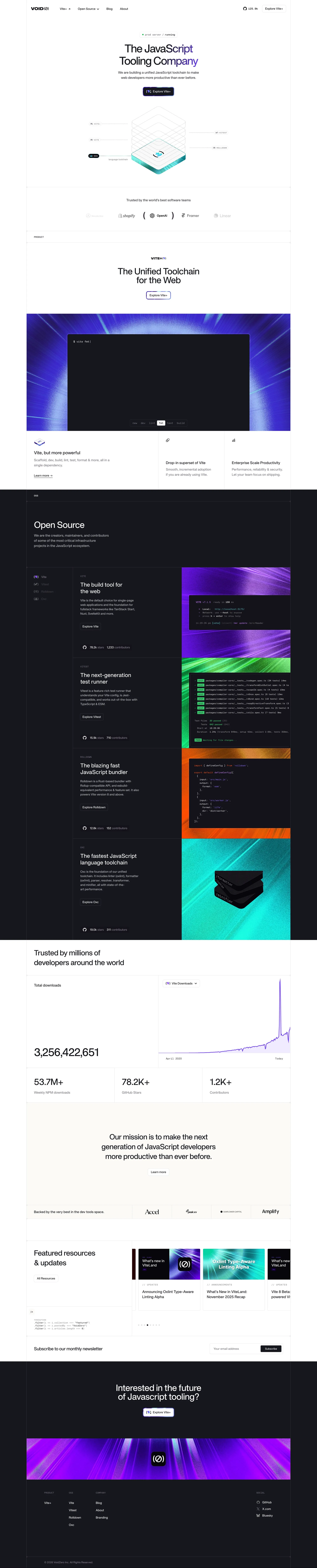 VoidZero landing page screenshot showcasing Tech design