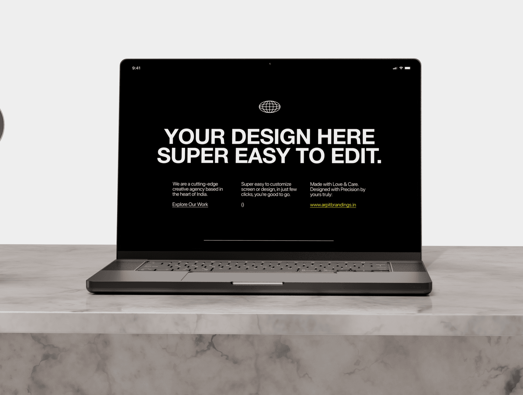 Laptop mockup on marble surface