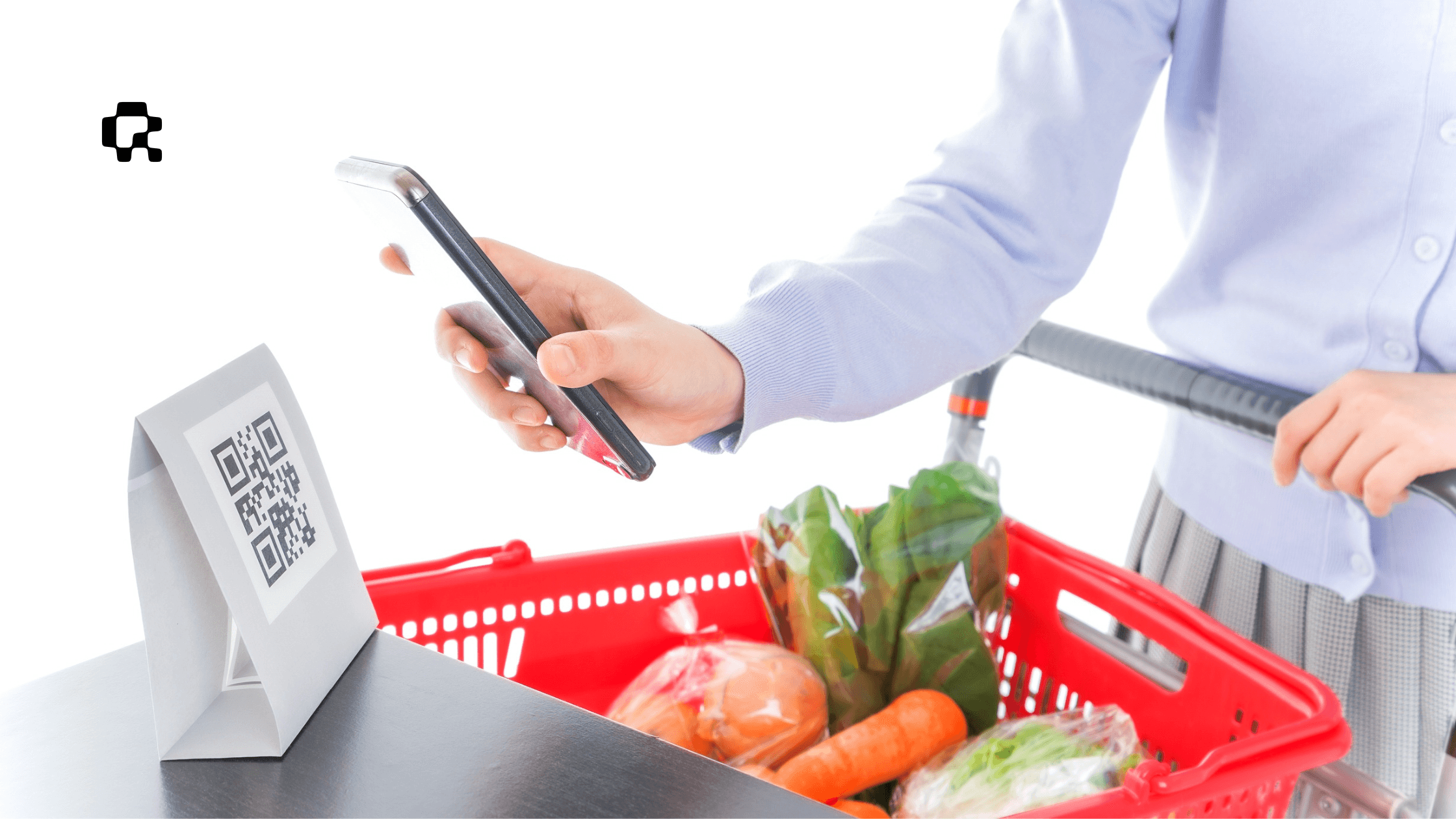 Shopper scanning to pay in store | QR-codes.com