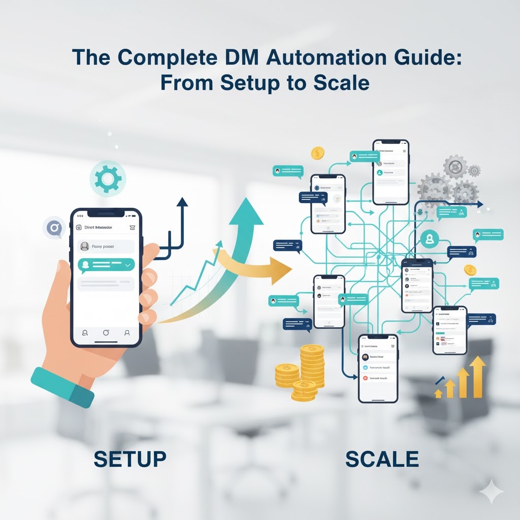 Side-by-side comparison: InstantDM's effortless, click-based Instagram DM sequence creator on the left, showing steps with delay, next to a confusing legacy flow builder with many arrows and a red X on the right. Highlights easy DM automation