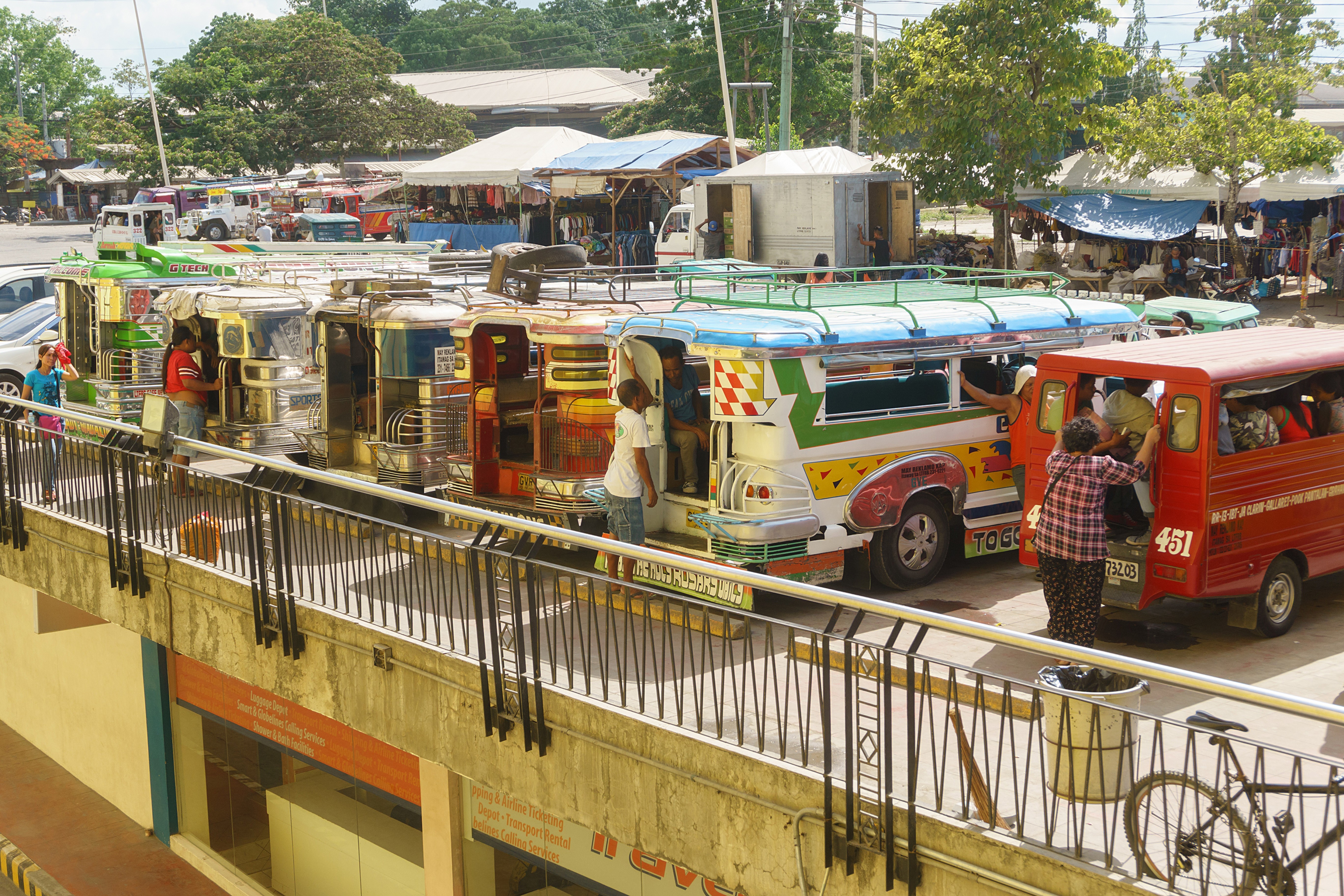 A row of jeepneys in the Philippines.