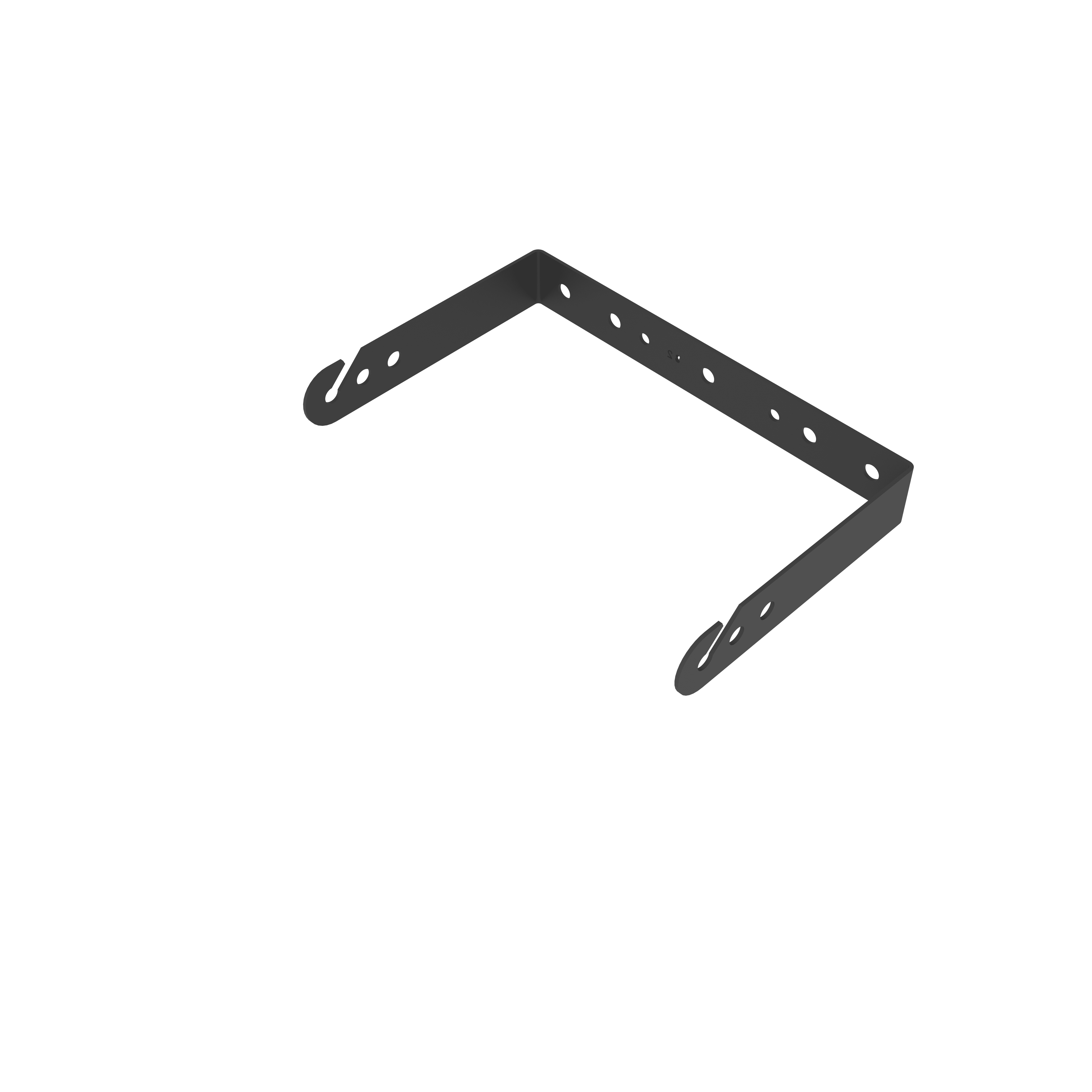 U-shaped metal bracket with holes and hooks
