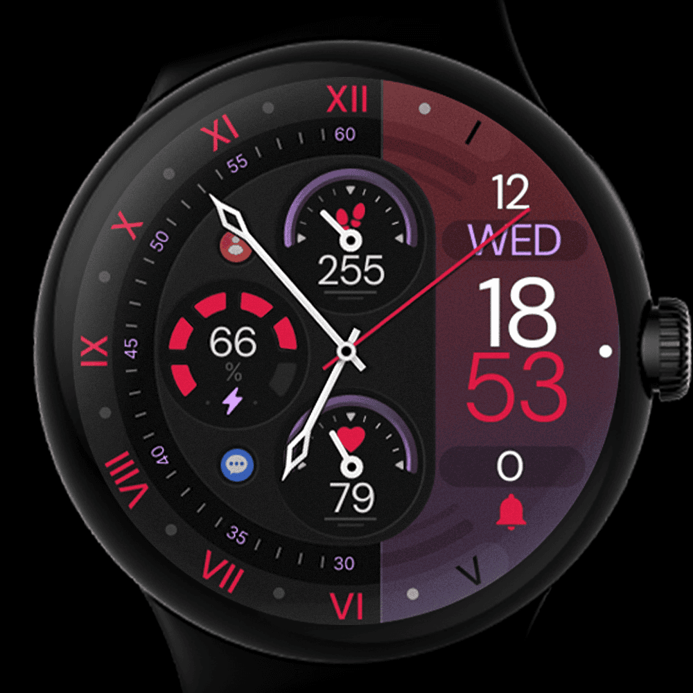 Pixel Watch displaying a hybrid colorful watch face