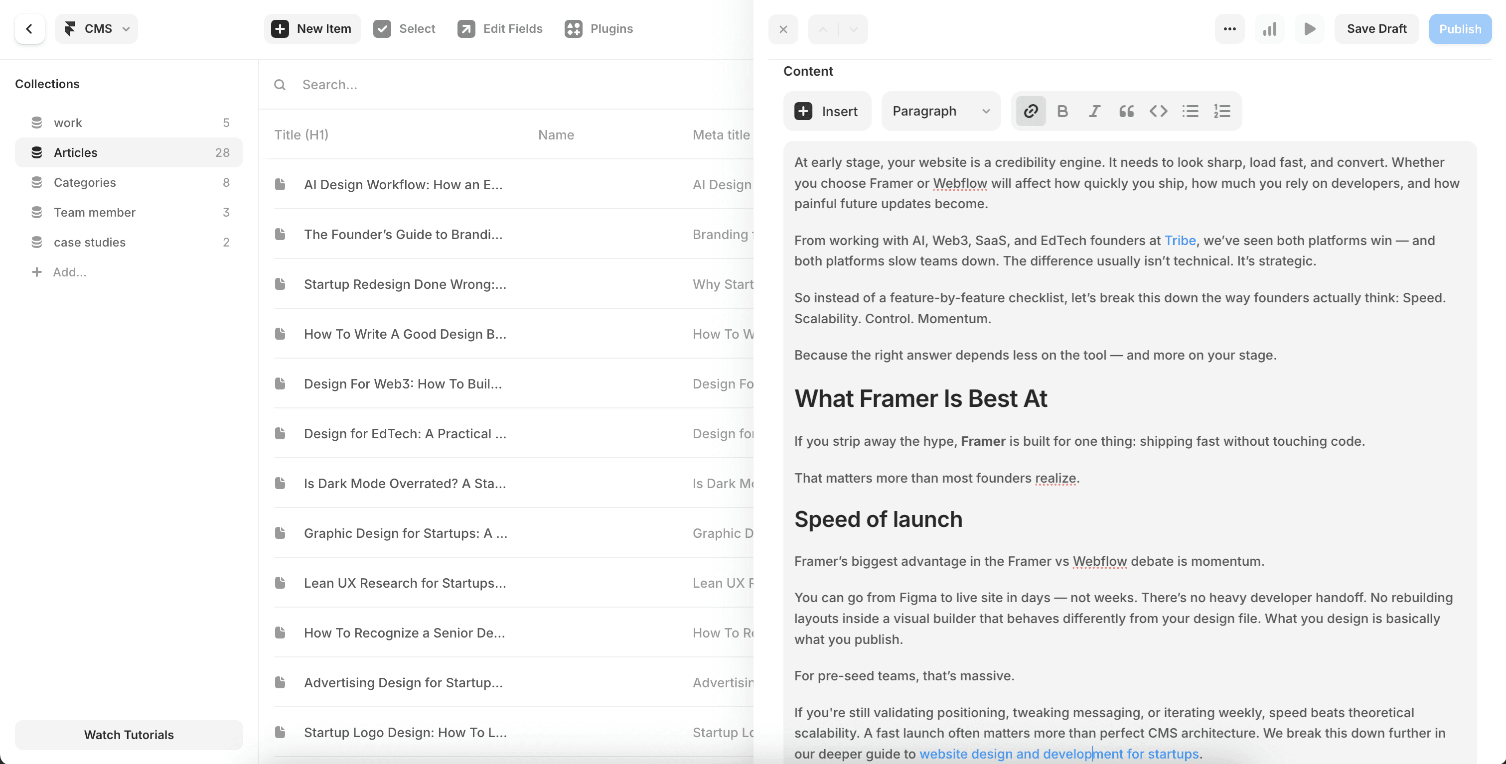 screenshot of Framer CMS
