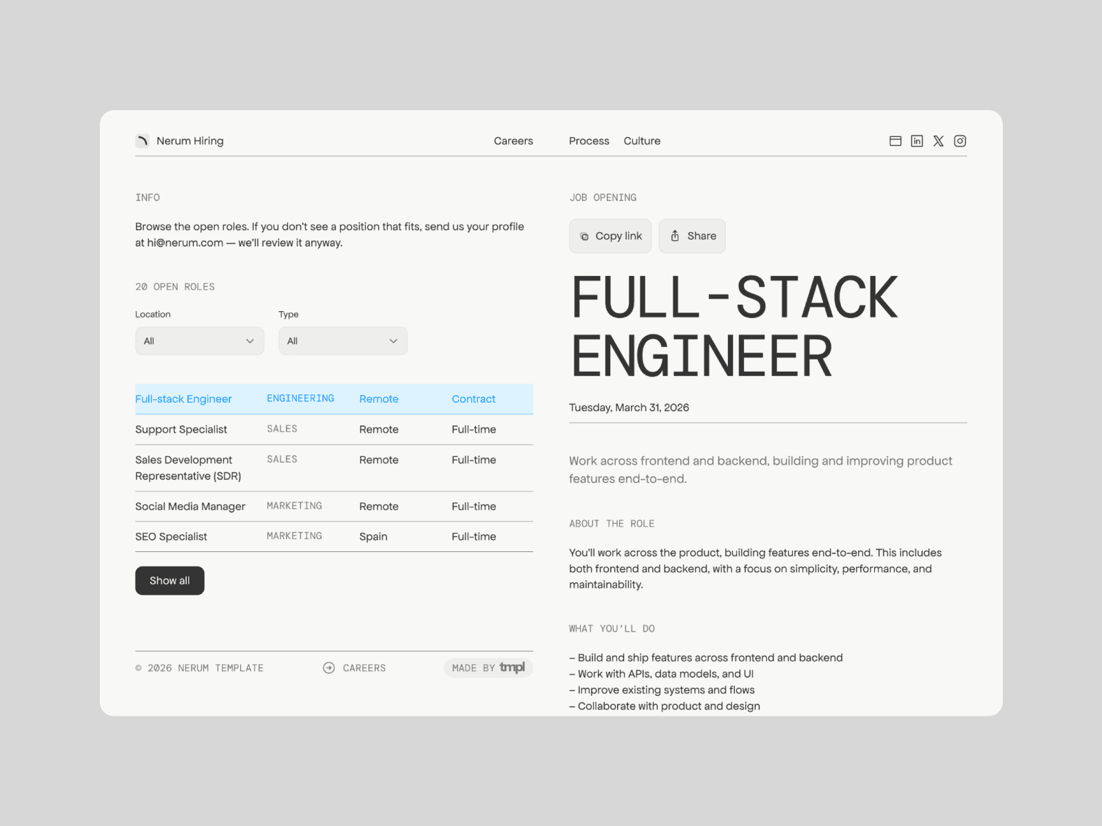 Nerum — Careers Site Framer Template