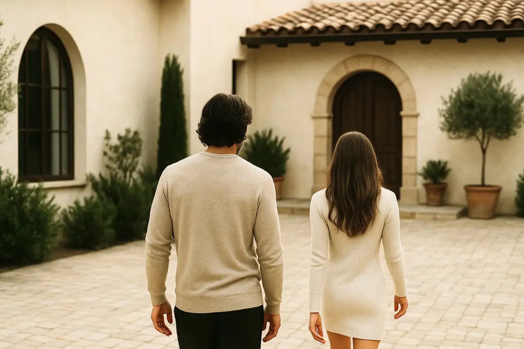 Mann und Frau gehen Richtung Eingangstür