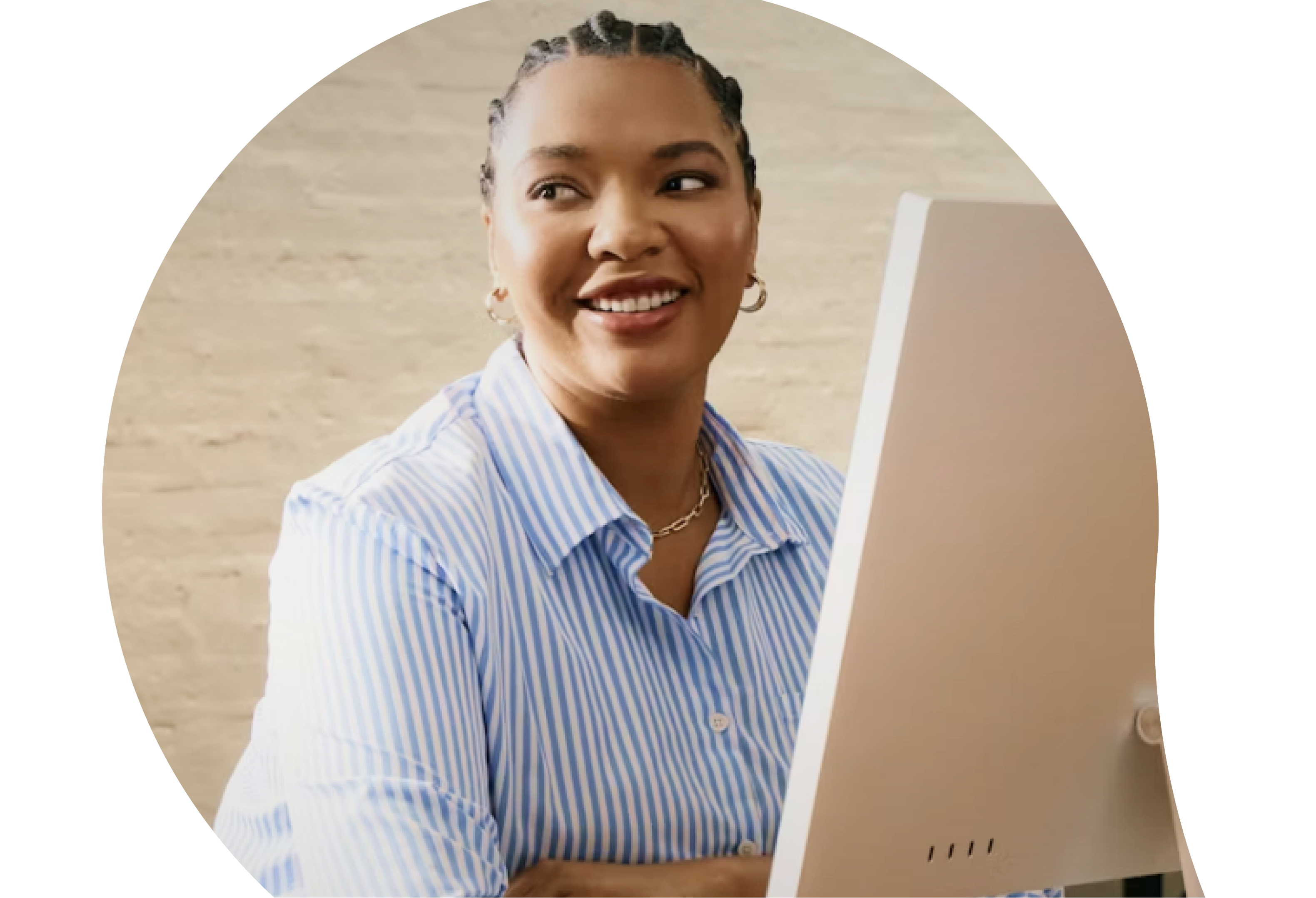 woman, working from home, in front of computer, secure and private
