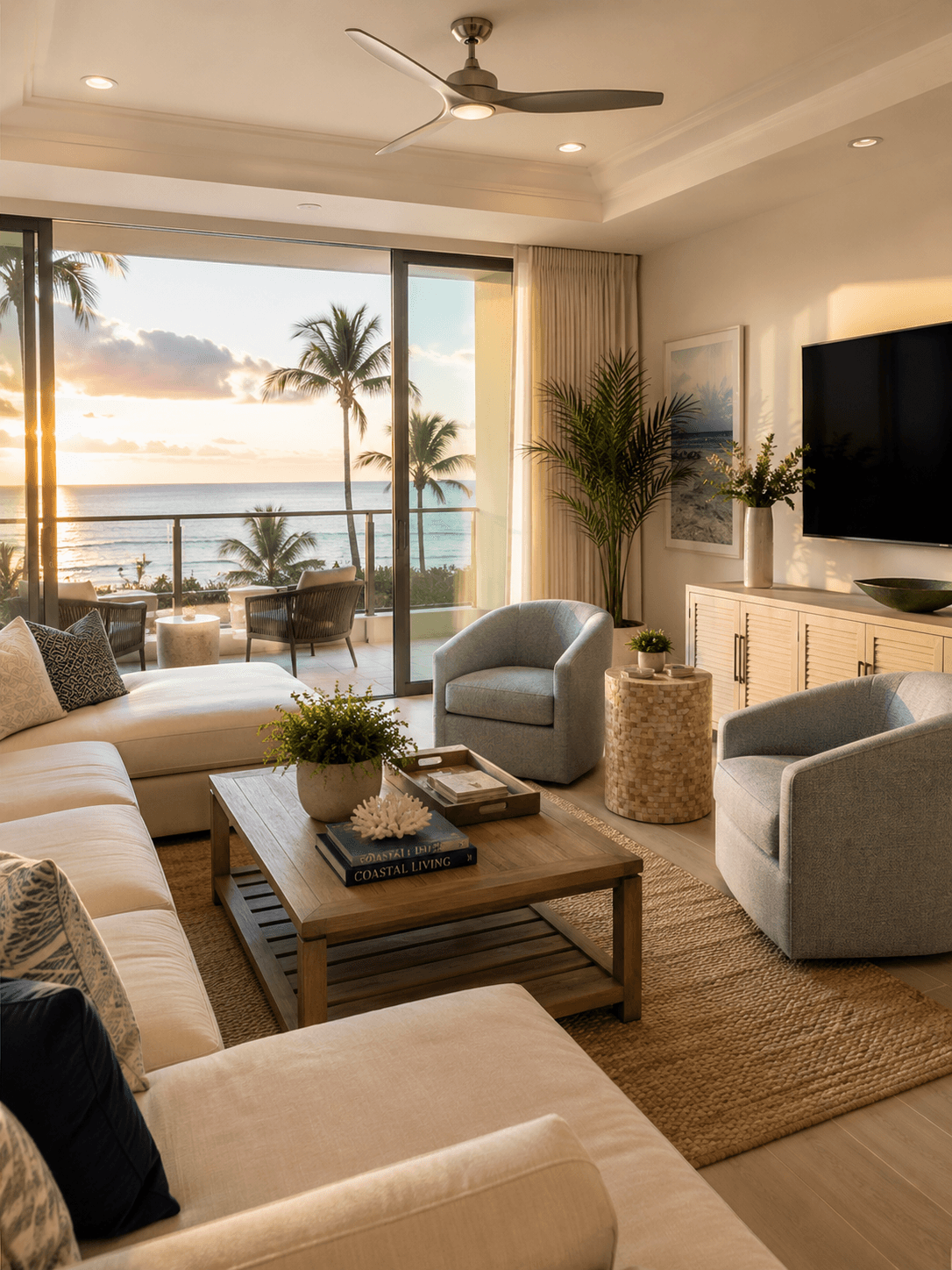 Beachfront coastal condo living room