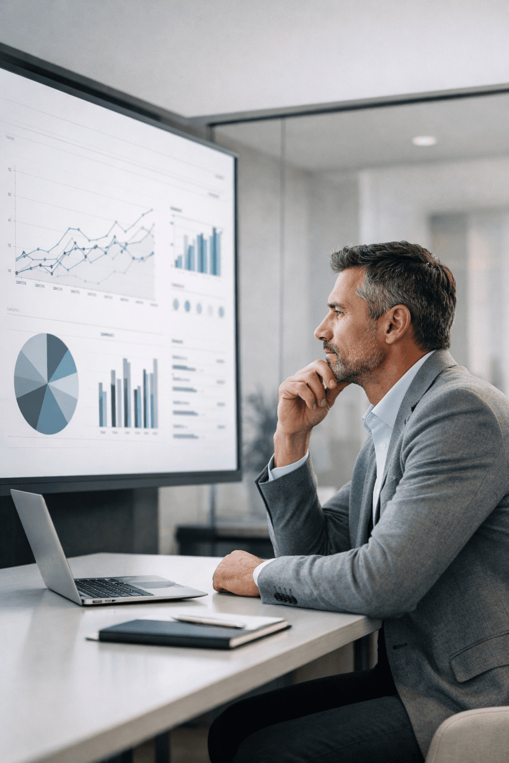 A man looking at a board