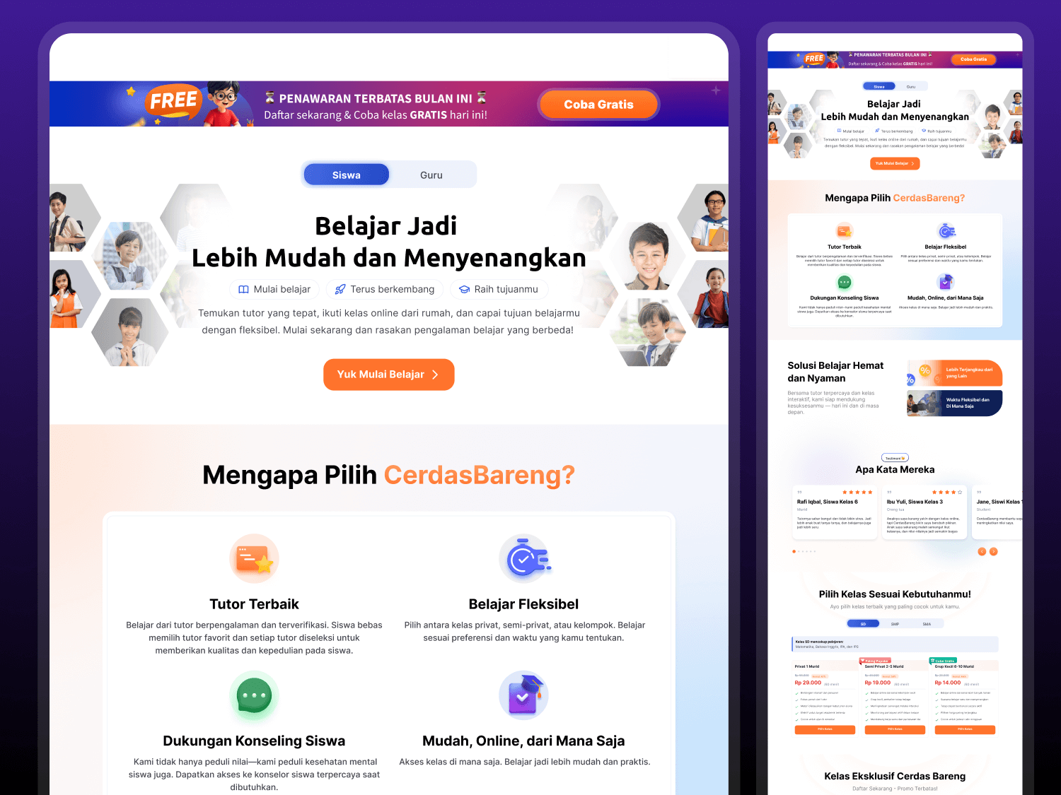 Edutech website design mockup by Jodith Valerie, UI UX and product design case study