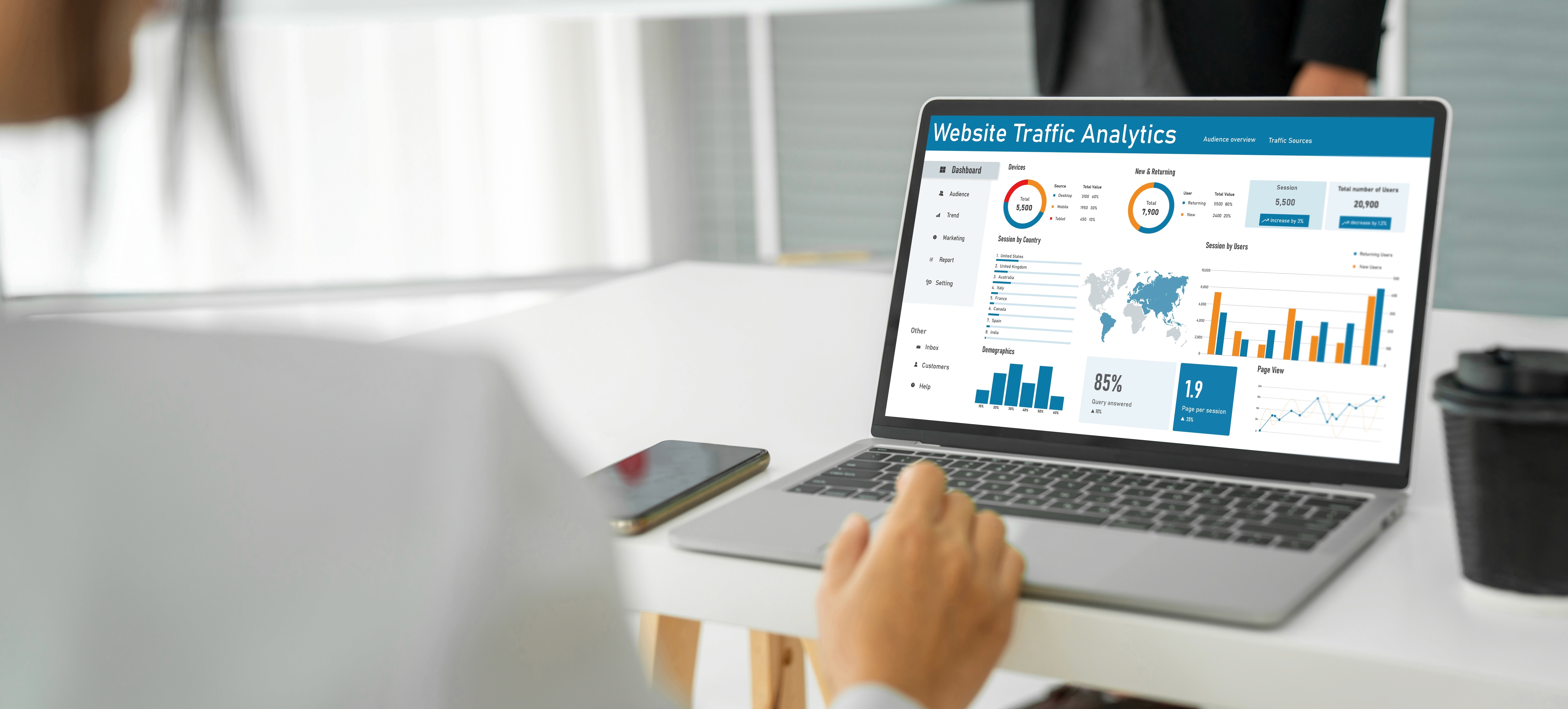Image of a digital agency designer checking analytics dashboard.