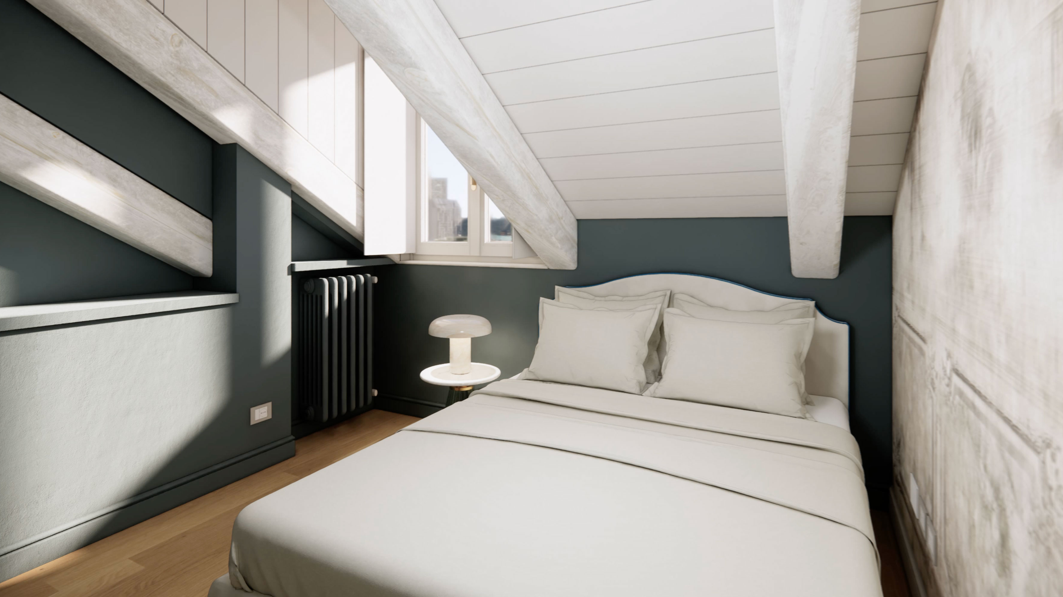 white bed linen with throw pillows