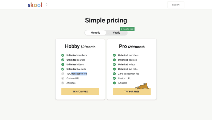 skool pricing