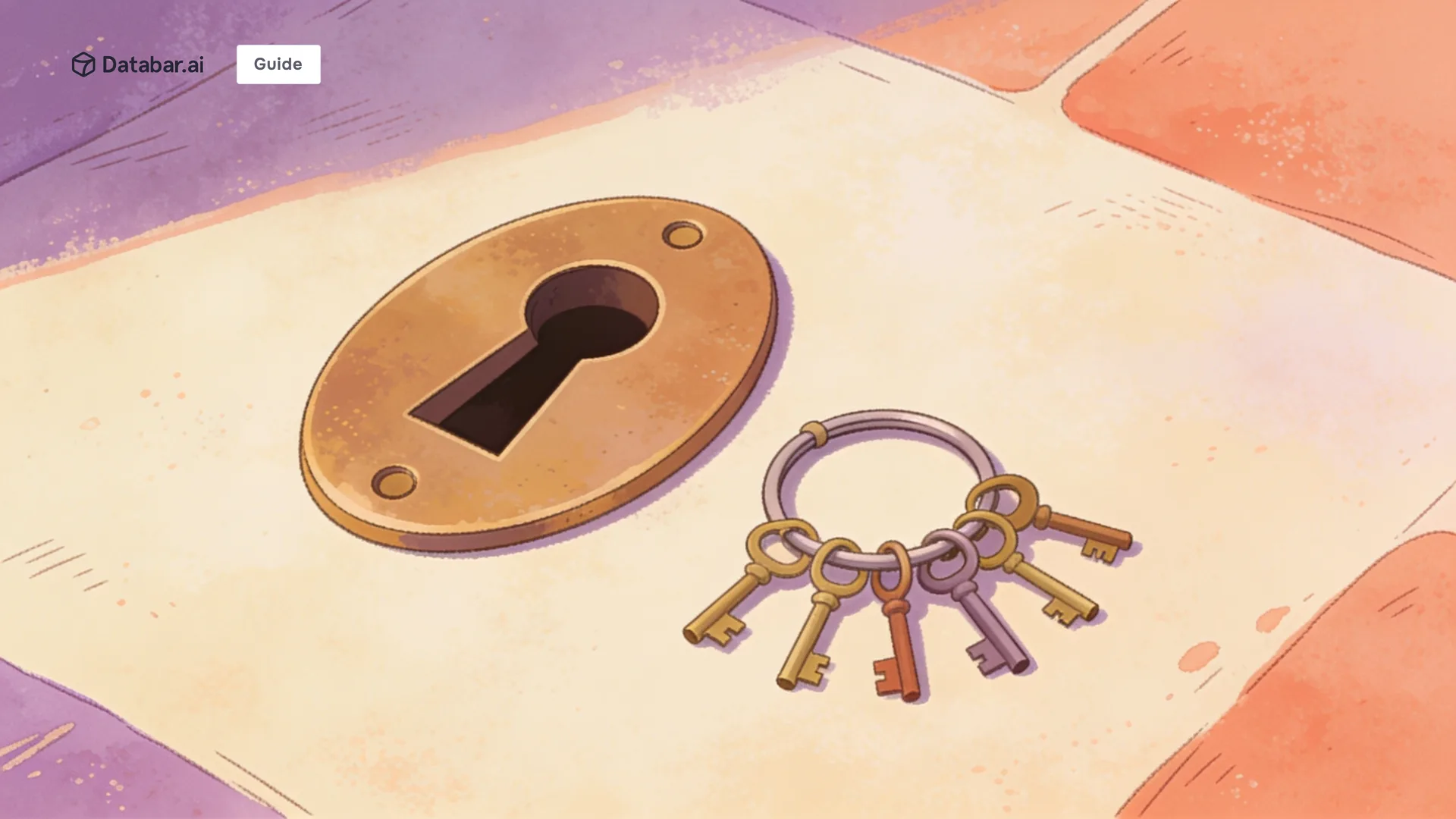 Illustration of one oversized keyhole plate beside a ring of keys none big enough to fit it — CRM Adoption Challenges in Large Enterprises: Why Big Companies Struggle (And What Really Works)