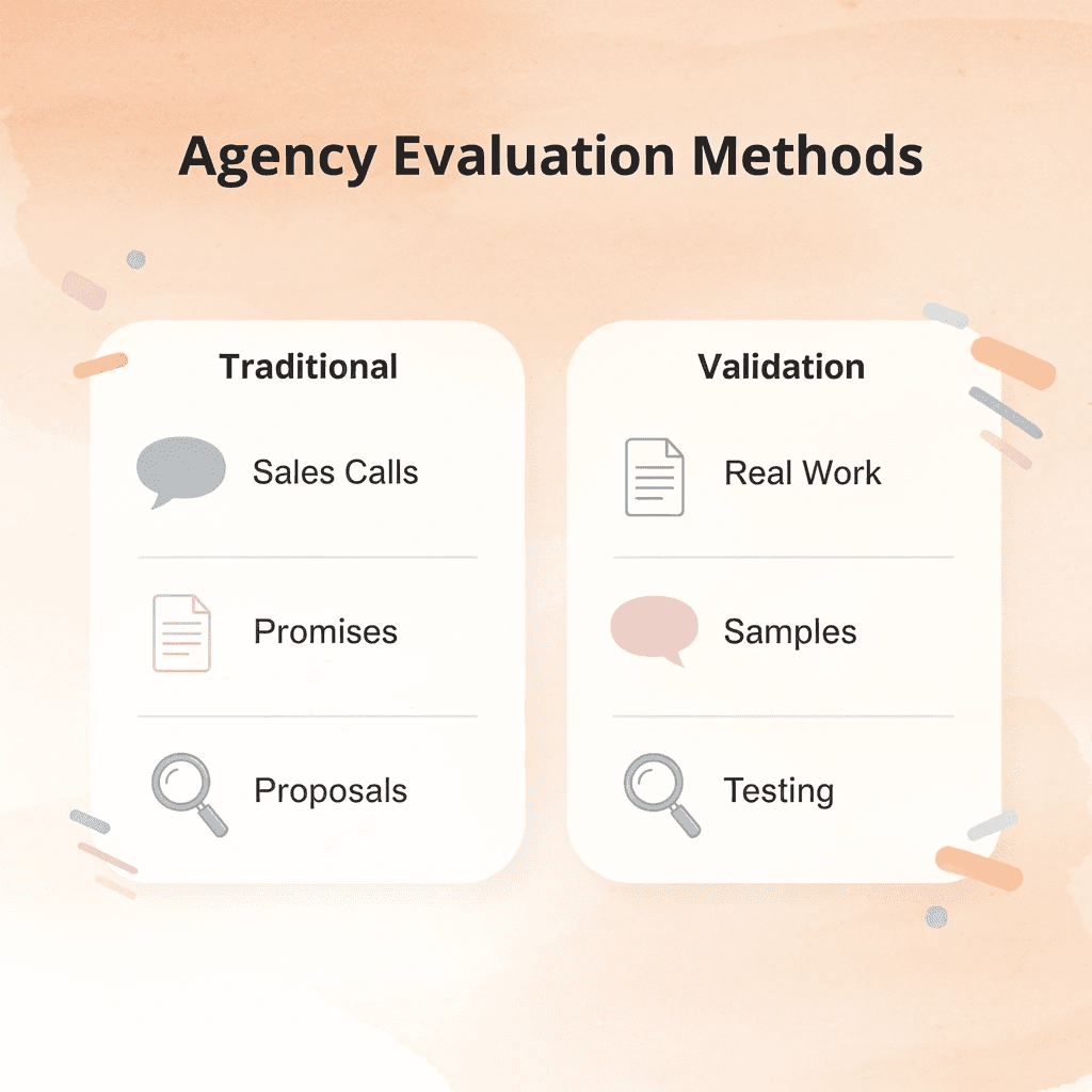 Comparison of traditional vs validation-based agency evaluation methods
