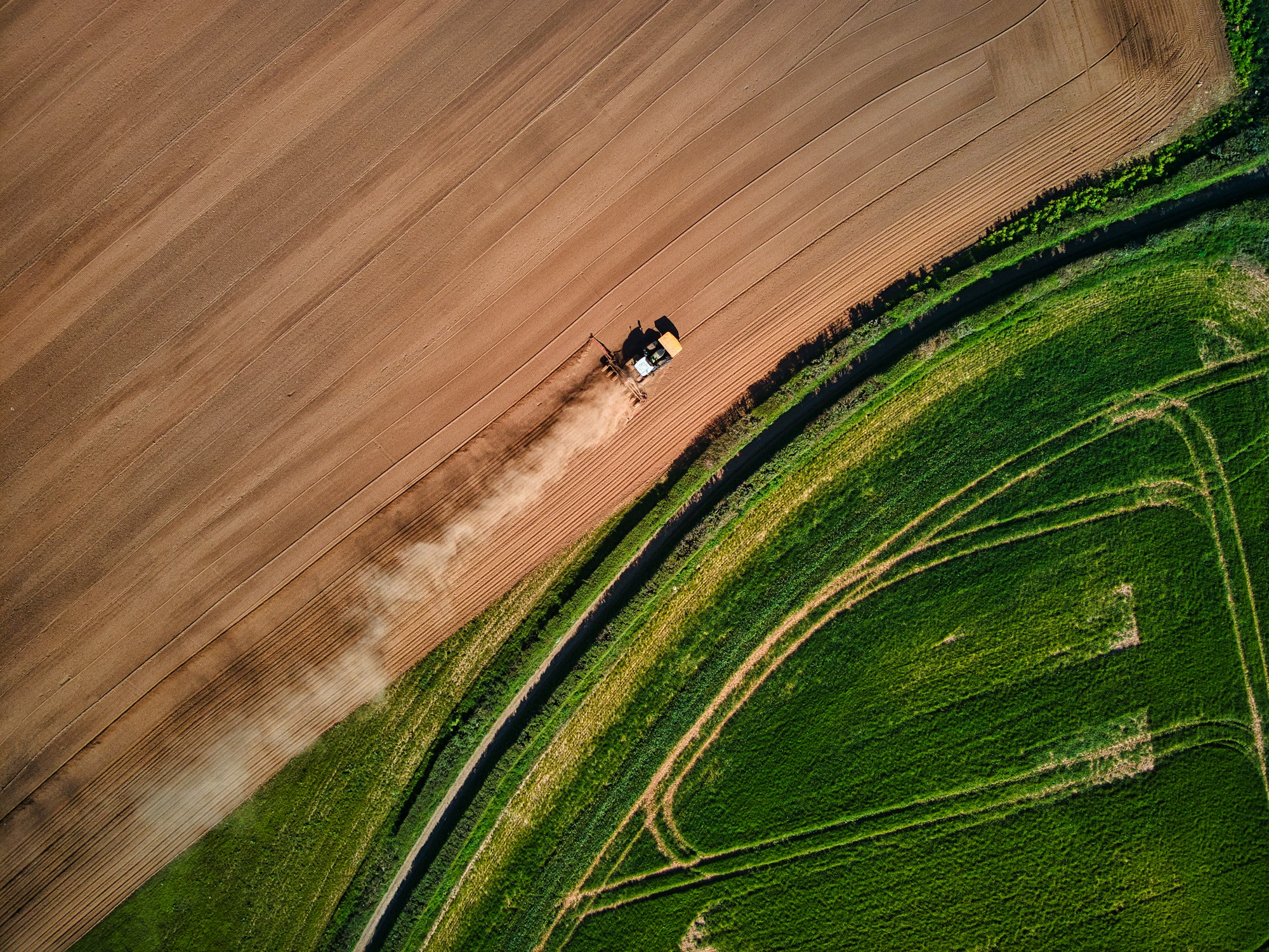 Aerial survey view of cultivated landscape
