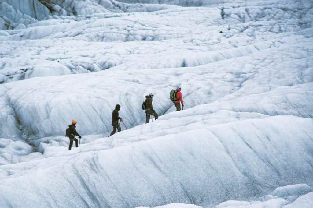 Hiking on a glacier in Svalbard