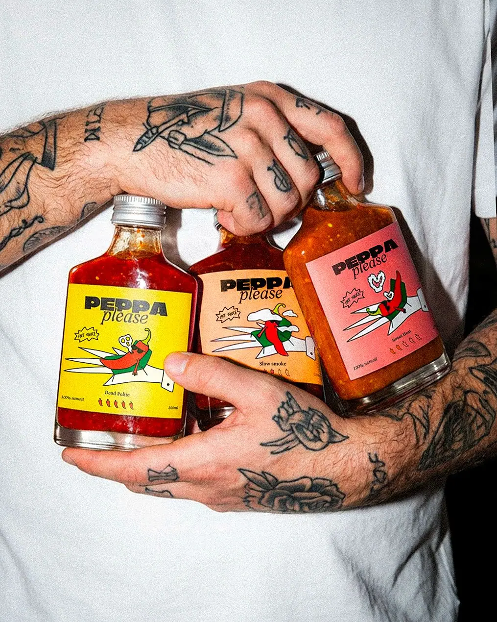 Peppa please packaging sauce piquante graphiste branding 3 formats