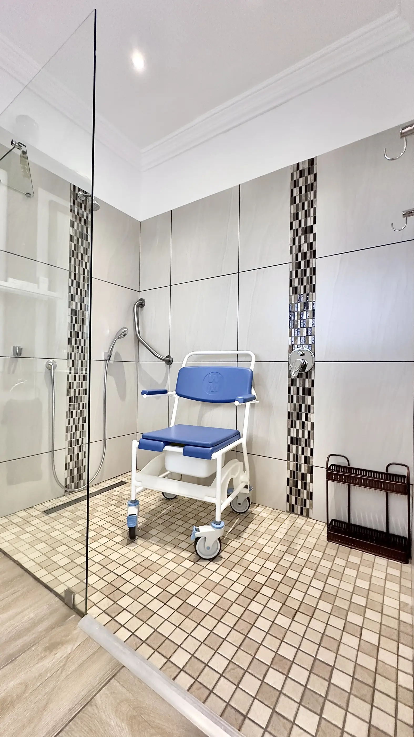 View of the shower and commode for the 1 For All Room at Somerset View Guest House.