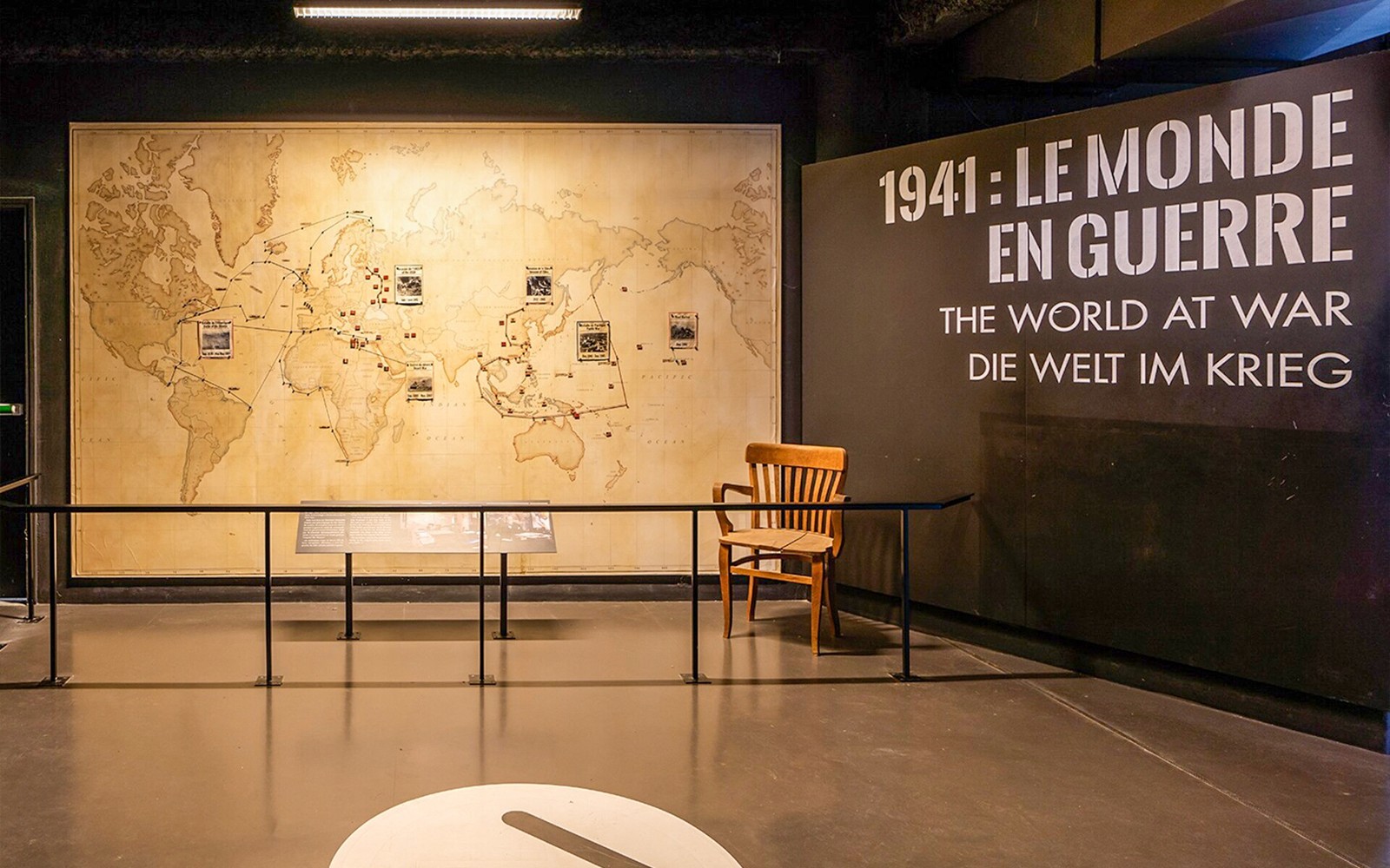 World War II map display at Caen Memorial Museum, France.