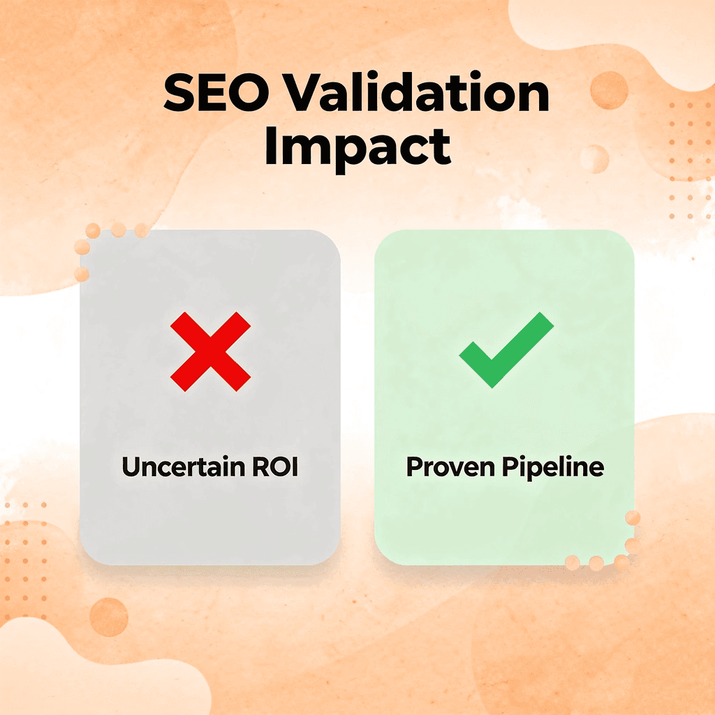 Before and after comparison showing SEO validation impact - B2B SEO