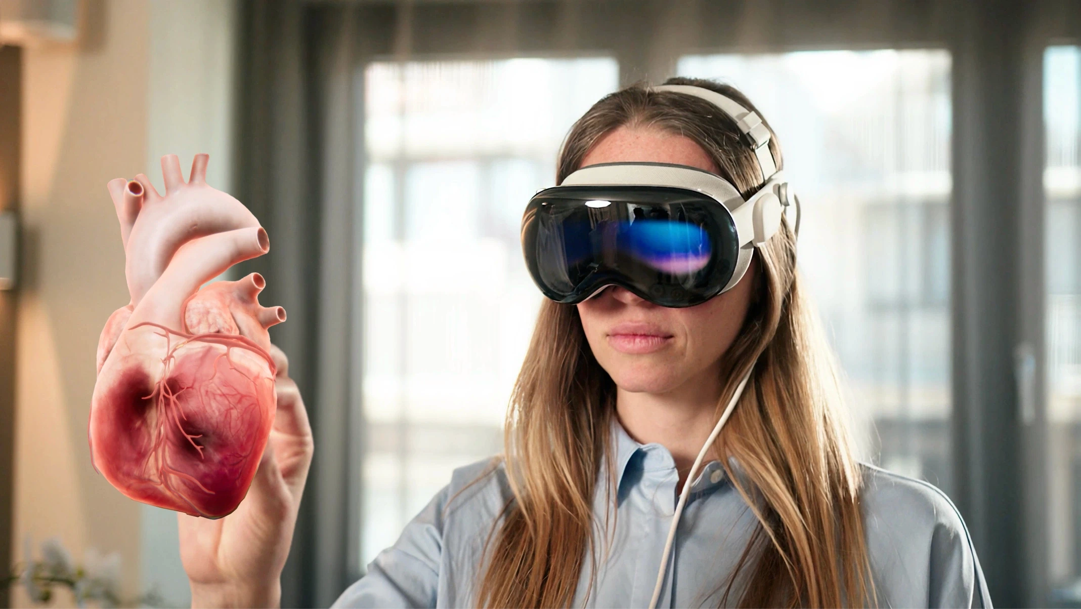 Mixed Reality application for Apple Vision Pro, anatomical 3D asset reproduction of a human heart