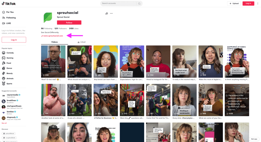 A tiktok profile showing it's metrics and posts