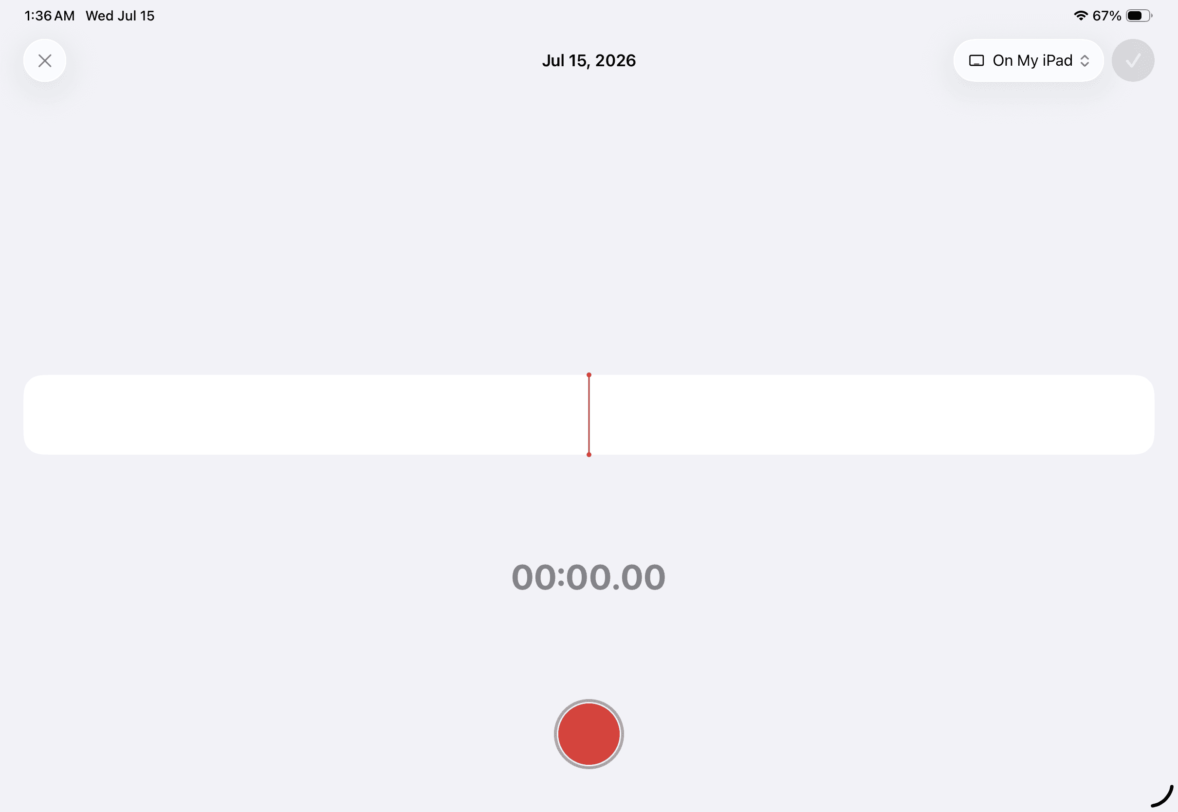 Xmind home screen on iPad showing the Record option for opening the recording feature.