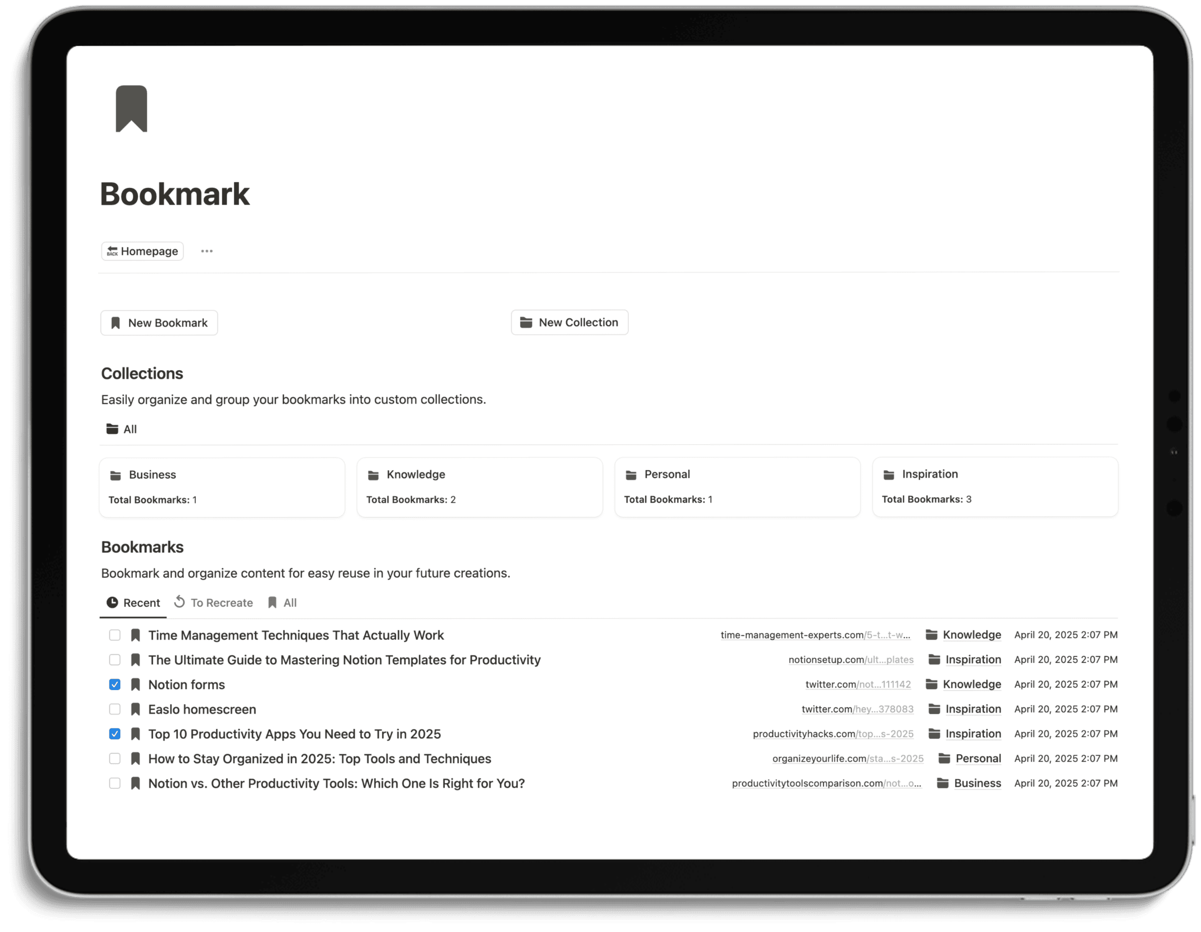 Notion Content System - Bookmark