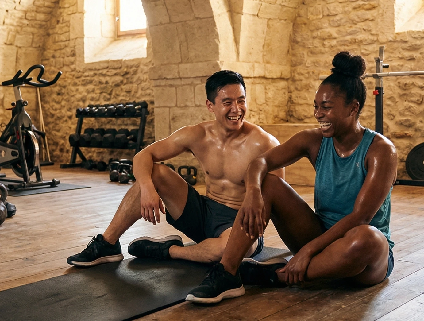 A serene spa setting with two lounge chairs beside a warm, reflective pool and soft, natural lighting.