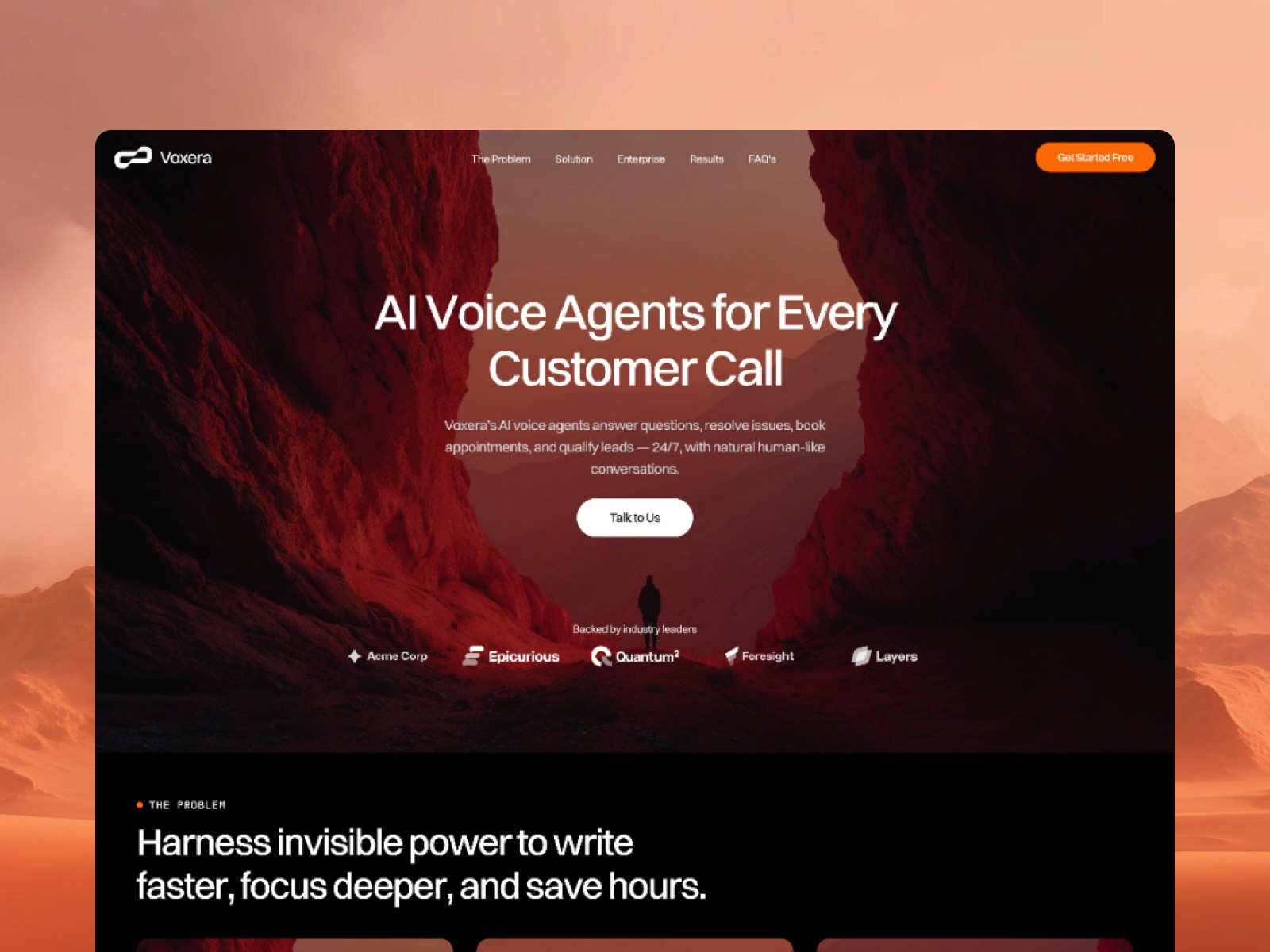 Voxera — 高级暗黑现代 AI 机构落地页设计灵感
